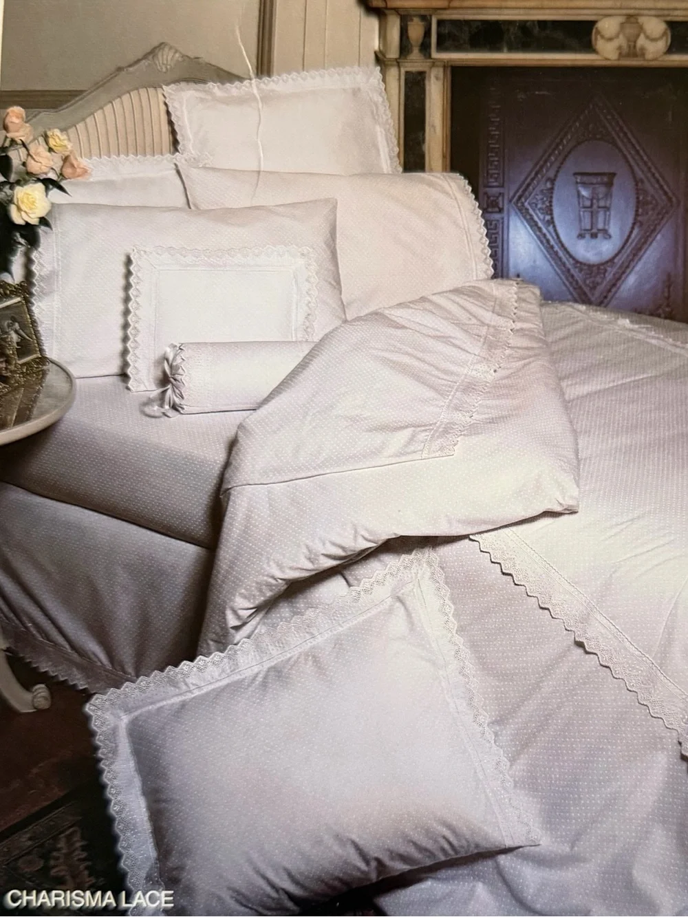 Charisma by Fieldcrest White Classic Dot 310 Thread Count Cotton King Flat Sheet